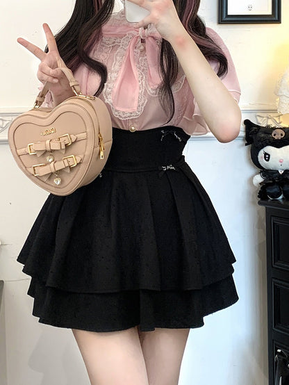 レースネックライン ジライ ブラック/ピンク/ホワイト ショールブラウス kei セルフタイ ボウトリム シフォン