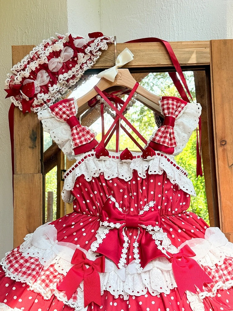 Sweet JSK Layered Dress Lolita Bow Red Accents with Skirt