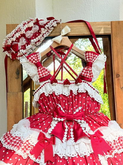 Sweet JSK Layered Dress Lolita Bow Red Accents with Skirt