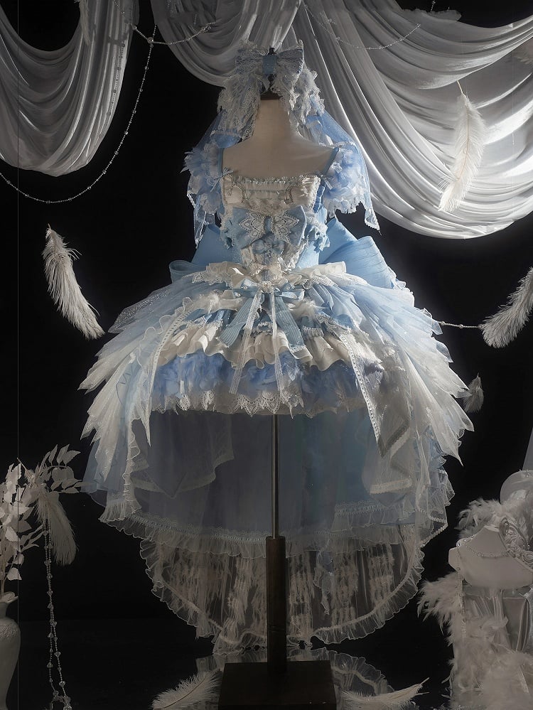 Blue Swan Feather Accented Lolita JSK Dress Set - Felinae Cookie