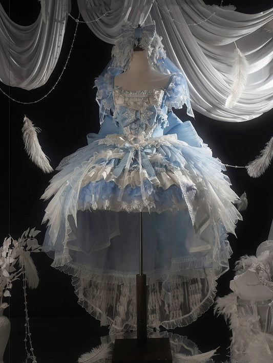 Robe JSK Lolita ornée de plumes de cygne bleues - Felinae Cookie
