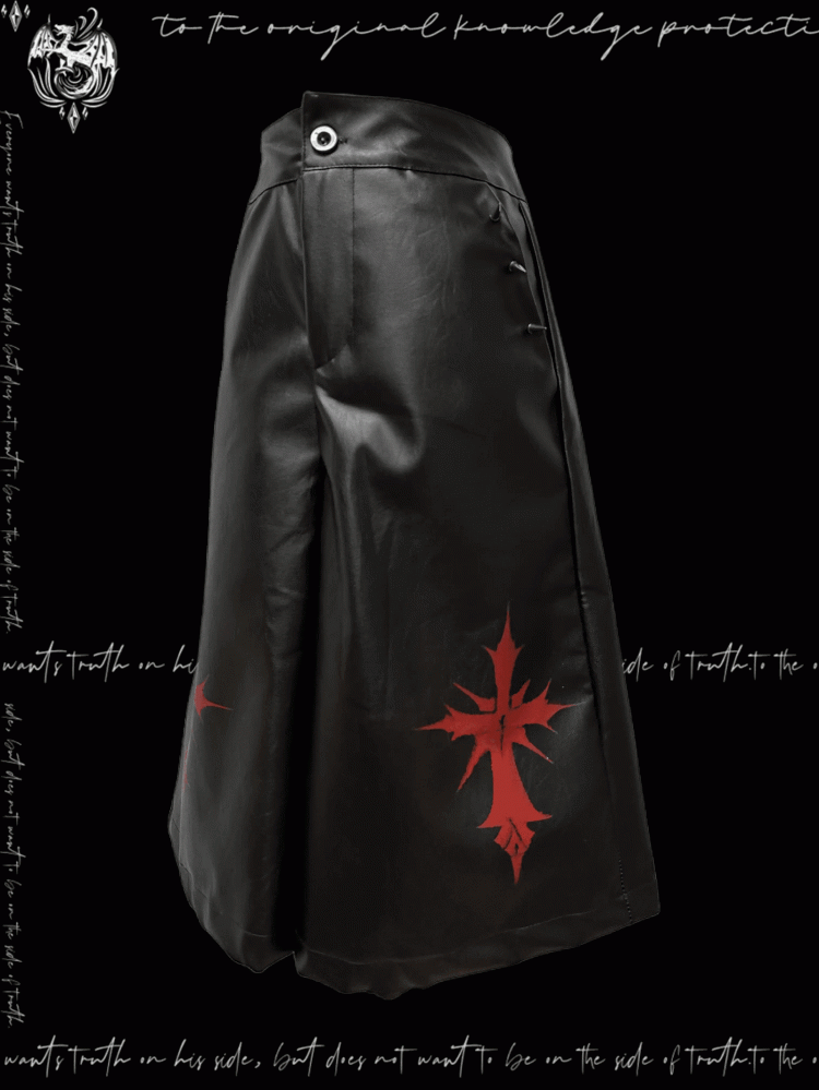 Cross Y2K Red Black PU Studded Glamorous Pattern Wide-Leg Pants