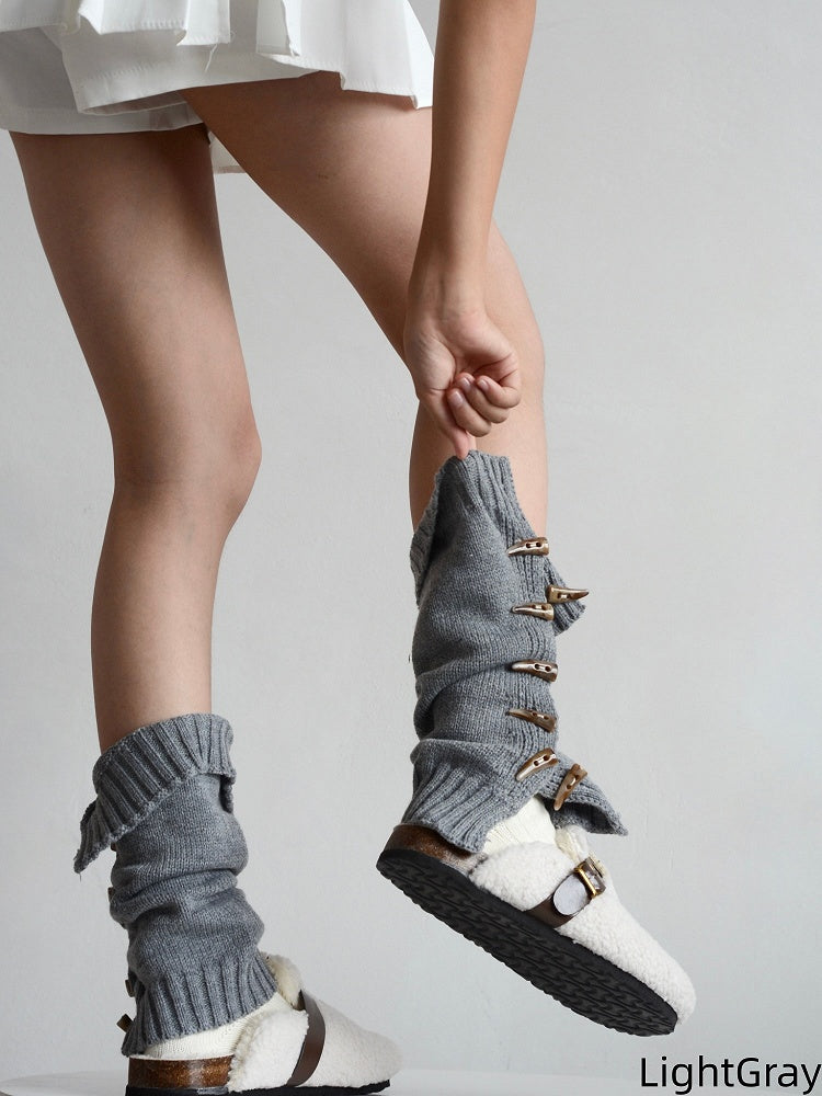 Button Horn Leg Warmers 6 Side Retro Knitted Colors
