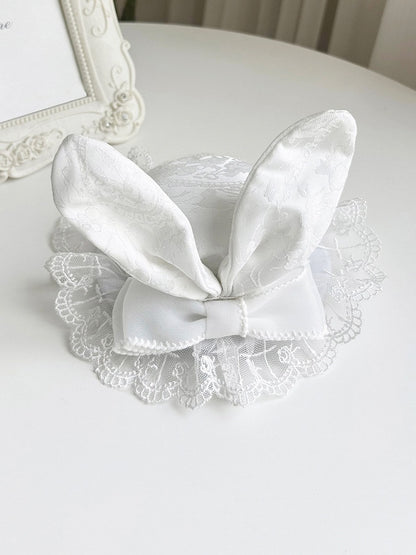 Lace Bow Rabbit Ear Mini Hat - Cute White - With PUJI