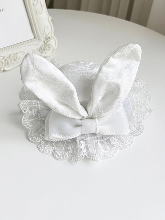 Lace Bow Rabbit Ear Mini Hat - Cute White - With PUJI