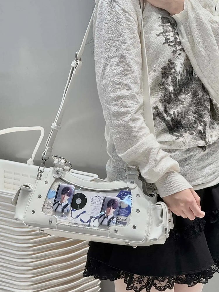 Schultertasche mit Y2K-Charm-Tasche in Weiß Star Ita PU
