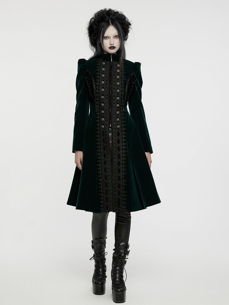 Goth Symmetric Gorgeous Green Coat Black