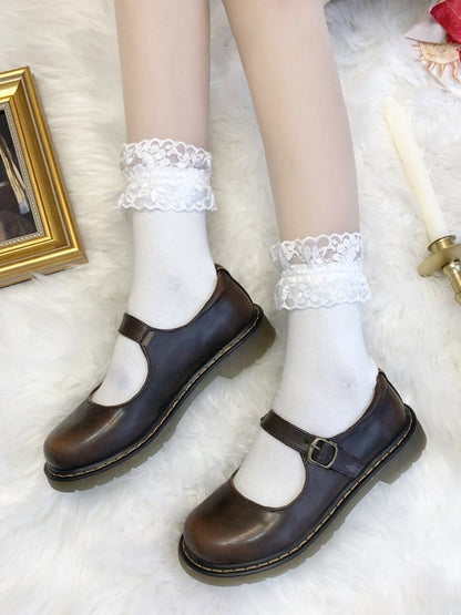 4 Cotton Lolita Lace-Trimmed Colors Socks