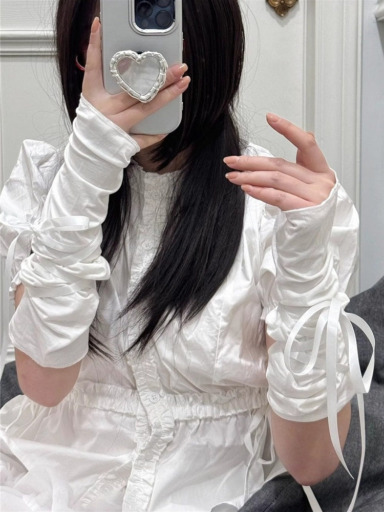 Bowknot Details Sleeves with Arm Lolita Ballet Style White