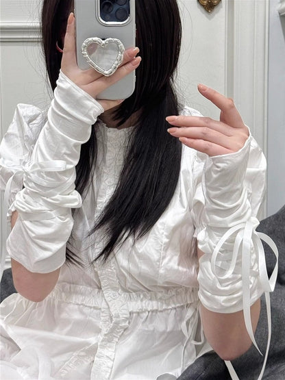 Bowknot Details Sleeves with Arm Lolita Ballet Style White