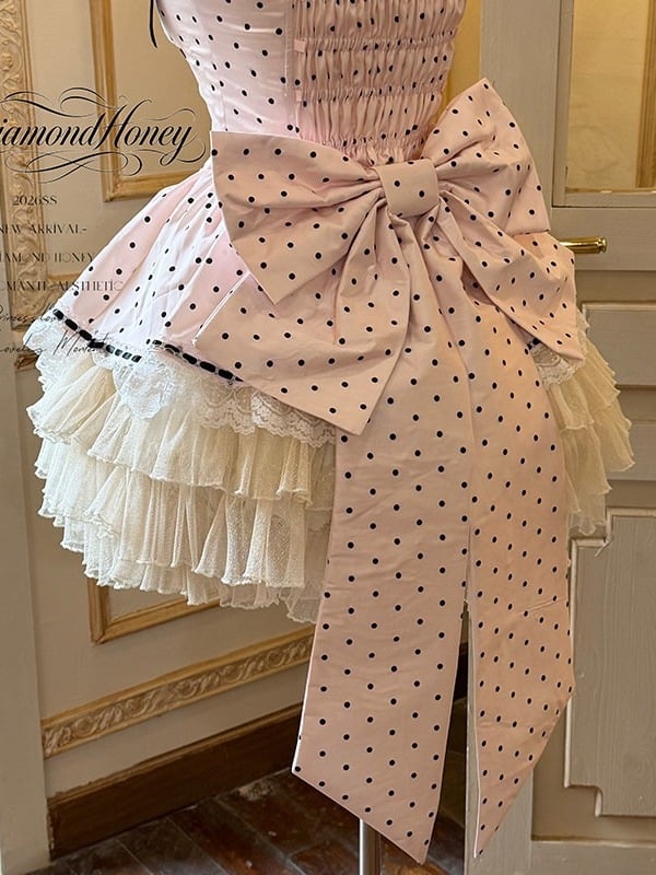 Pink White Lolita Big Bow Train with Polka Dot - Diamond Honey