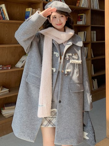 Gray Accents with and Embroidery Lace Long Dog Coat