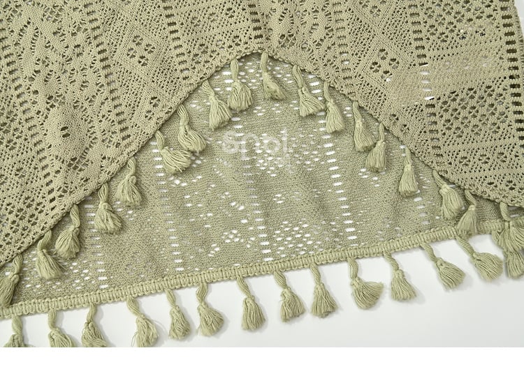 ベルト付きヘムトップス ボヘミアングリーン Vネック タッセル