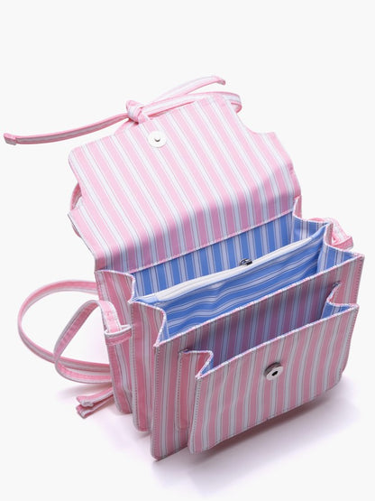 Charming Pink Striped Bow Crossbody Bag