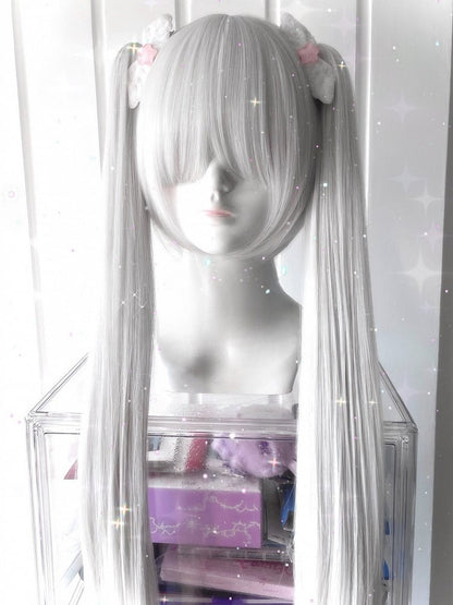 ポニーテール クロークリップ 長さ ダブルウィッグ 前髪 70cm フルショート 30cm ストレート + ホワイト