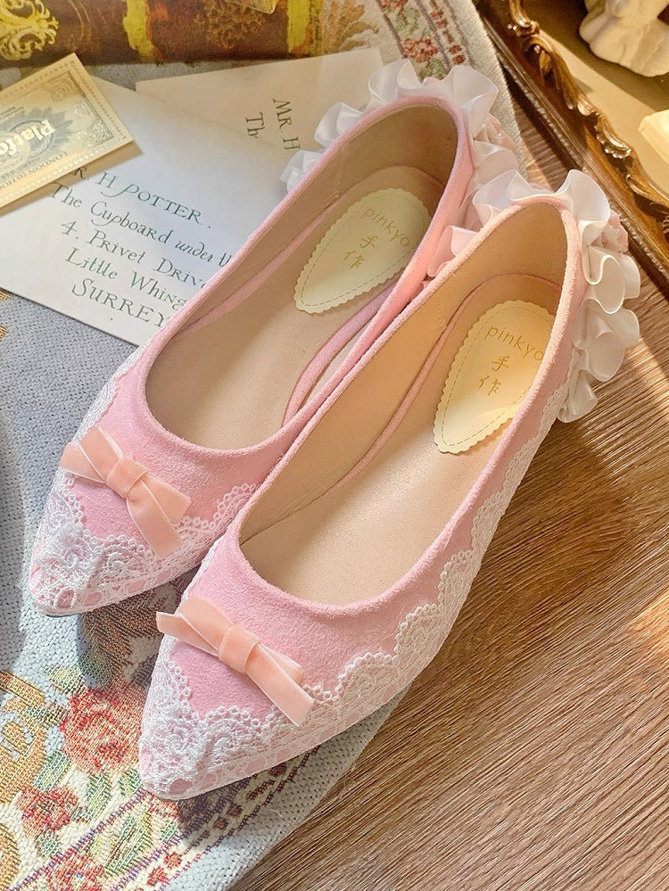 Shoes Classic Bow Pink Flat Lolita with Delicate Pointed Toe for