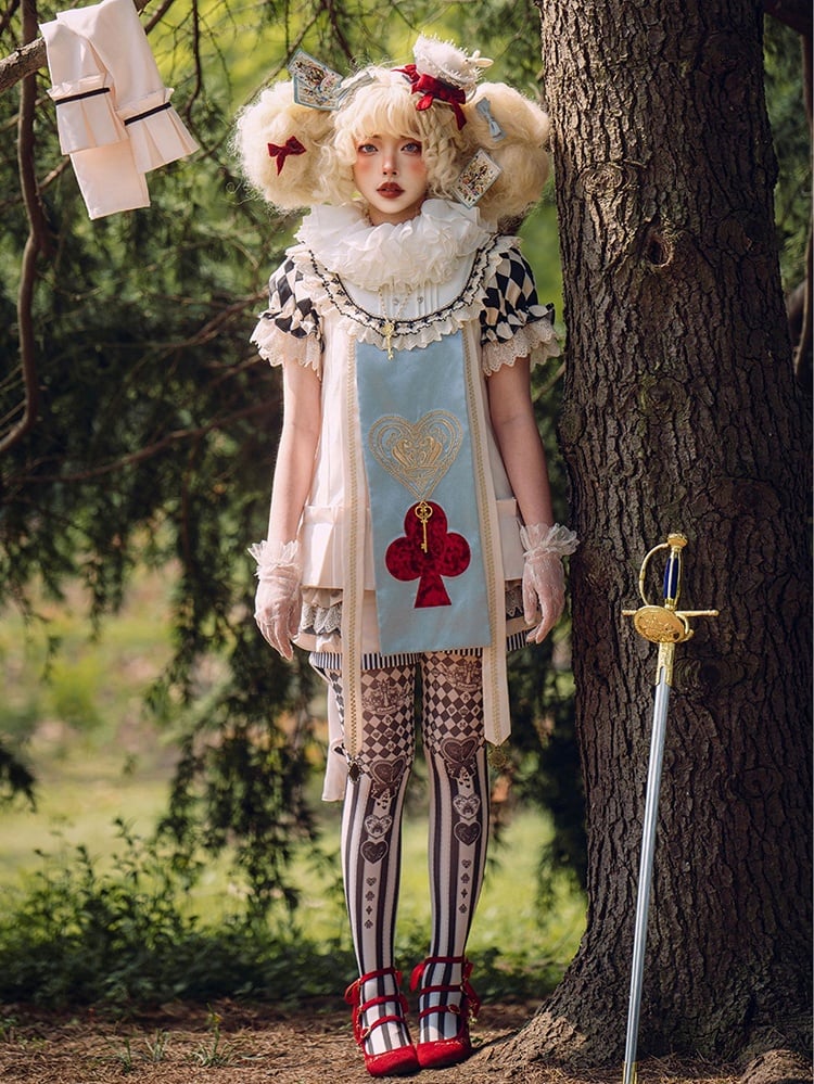 トレイン王子ファッション + ポーカーショーツ + バイブスライトワンダーランドカード衣装 - シャツカラー取り外し可能テーマアリスブルー