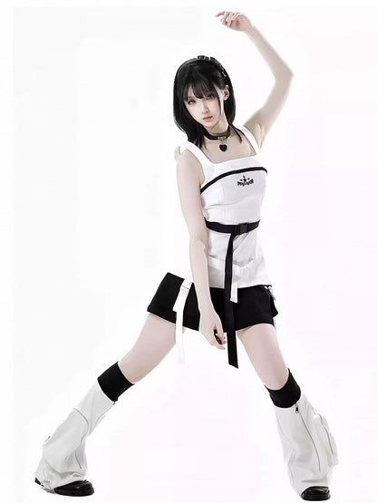 with Neck Techwear Tank Top Wasteland Snap White Square Belt Punk