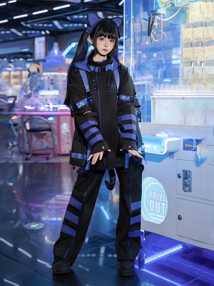 Blue-Purple Pants Fashion Techwear Futuristic Cyber