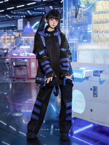 Blue-Purple Pants Fashion Techwear Futuristic Cyber