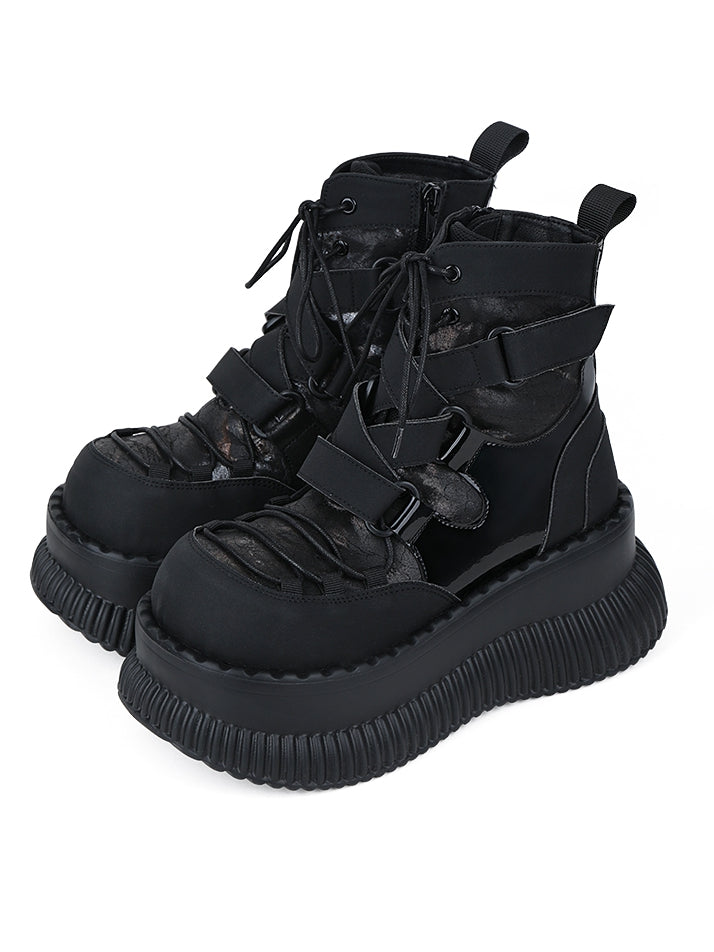 v Closure Black with Boots Lace-Up Rock - Ankle Lace-up Punk Platform