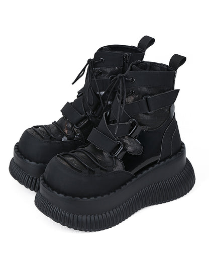 v Closure Black with Boots Lace-Up Rock - Ankle Lace-up Punk Platform