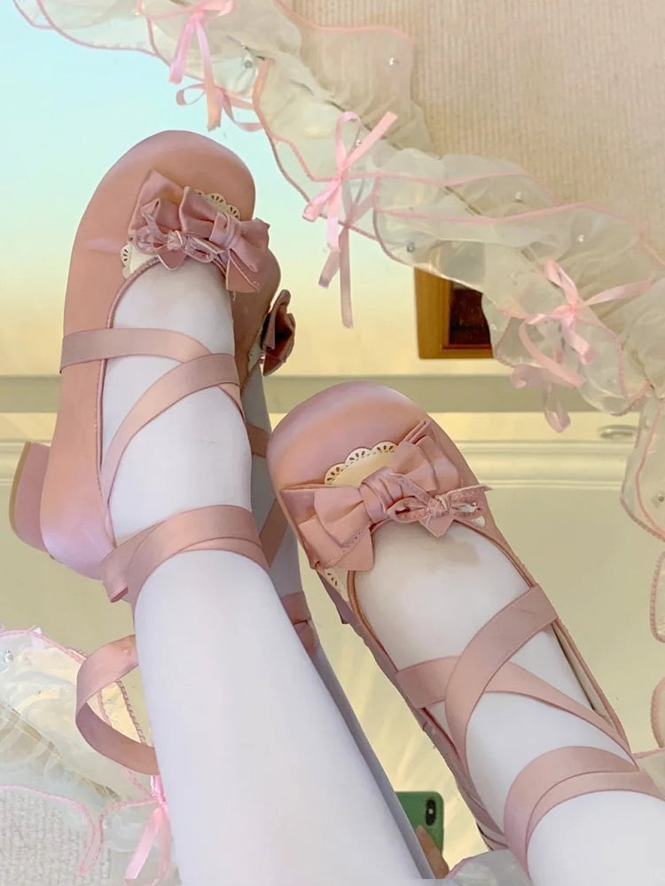 Round-Toe Dusty Pink Mary Jane Low Heels - Sweet Lolita Satin Shoes with  Wraparound Ankle Straps & Heart Buckle