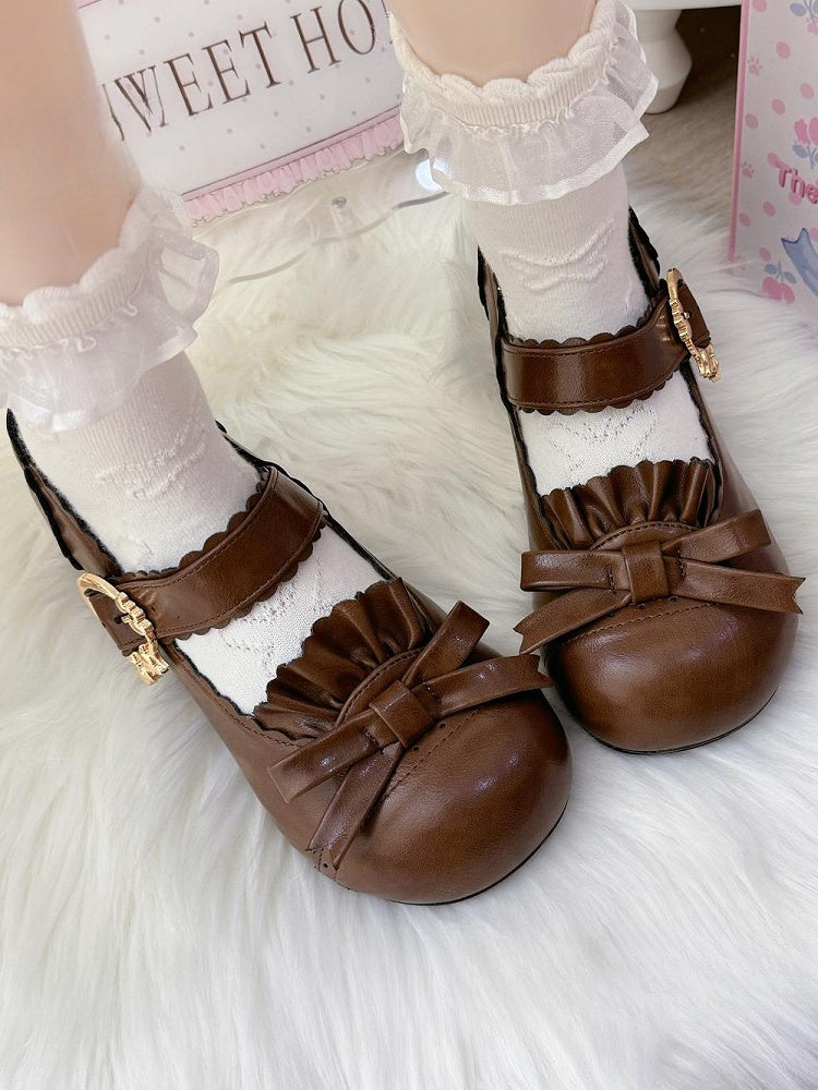 Sweet with Janes Mary ToeDesign - Bow Round Brown Lolita Mid-heel