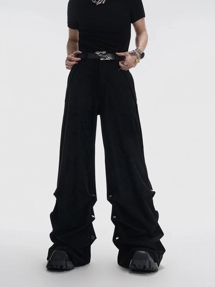 Details Stud in Pants Men's with Wide-leg Black Suede
