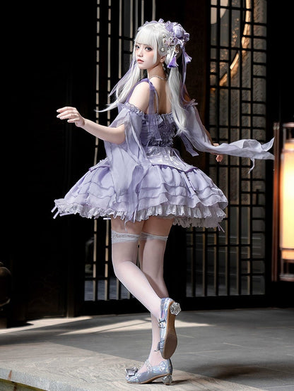 Sleeves with Fairy and Decorated Lolita Tassels Butterfly Ruffle Purple Cascading Jumper Skirt