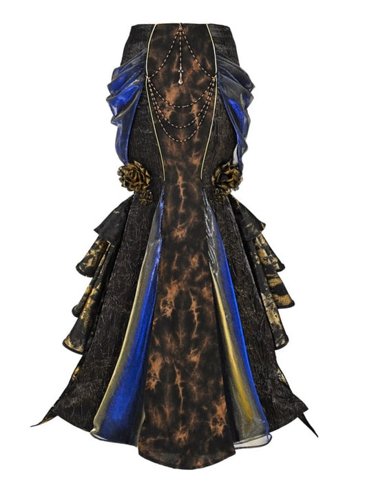 ブラック＆ゴールドゴスローズピンマーメイドスカート