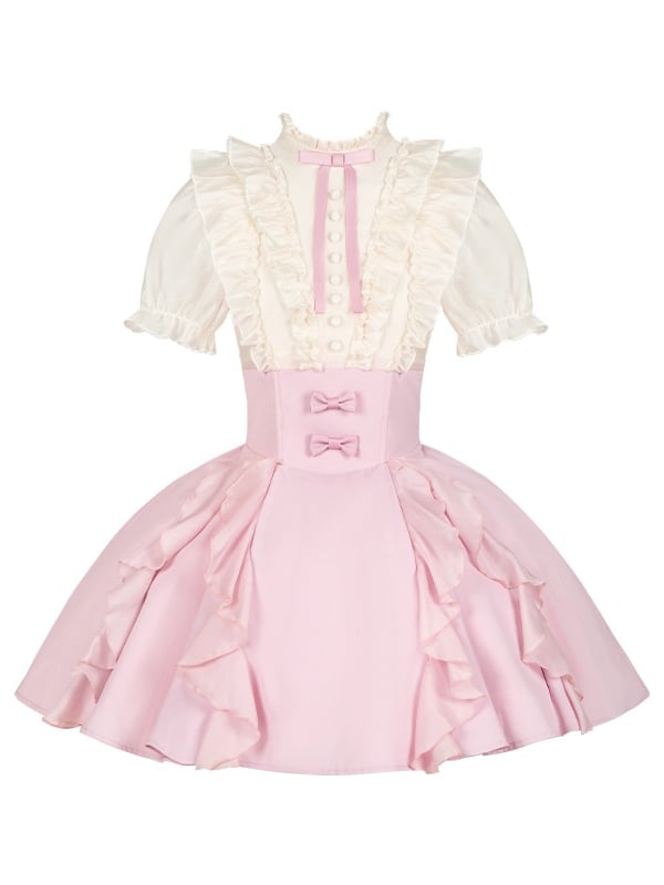 und gefälschte Bluse entbeint Stücke Design Aprikose rosa Rock Lolita Taille Kleid zwei