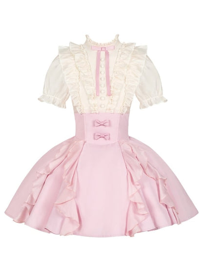 und gefälschte Bluse entbeint Stücke Design Aprikose rosa Rock Lolita Taille Kleid zwei