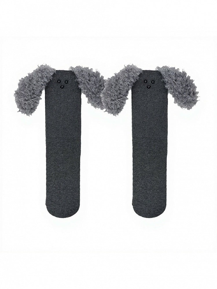 Ribbed Ankle Socks with Plush Dog Ears - ModaSwings