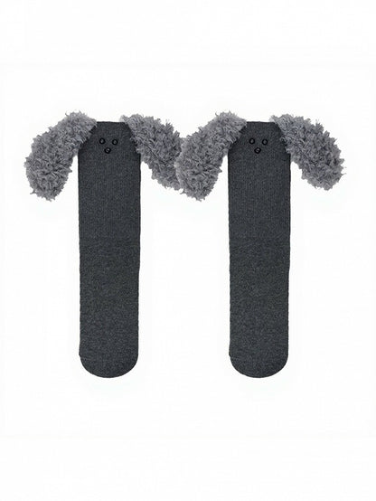 Ribbed Ankle Socks with Plush Dog Ears - ModaSwings