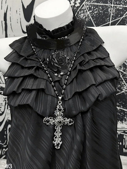 Black Gothic Beaded Necklace with Cross - Boobi Shop