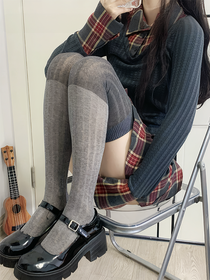 Light Grey&Dark Grey Overknee Stockings