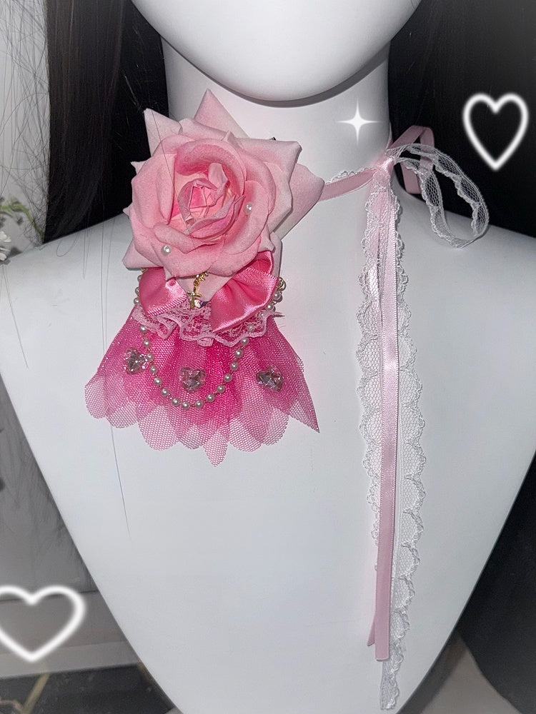 Charm Floral Rosa Haarspange/Halsband/Armband Perlen
