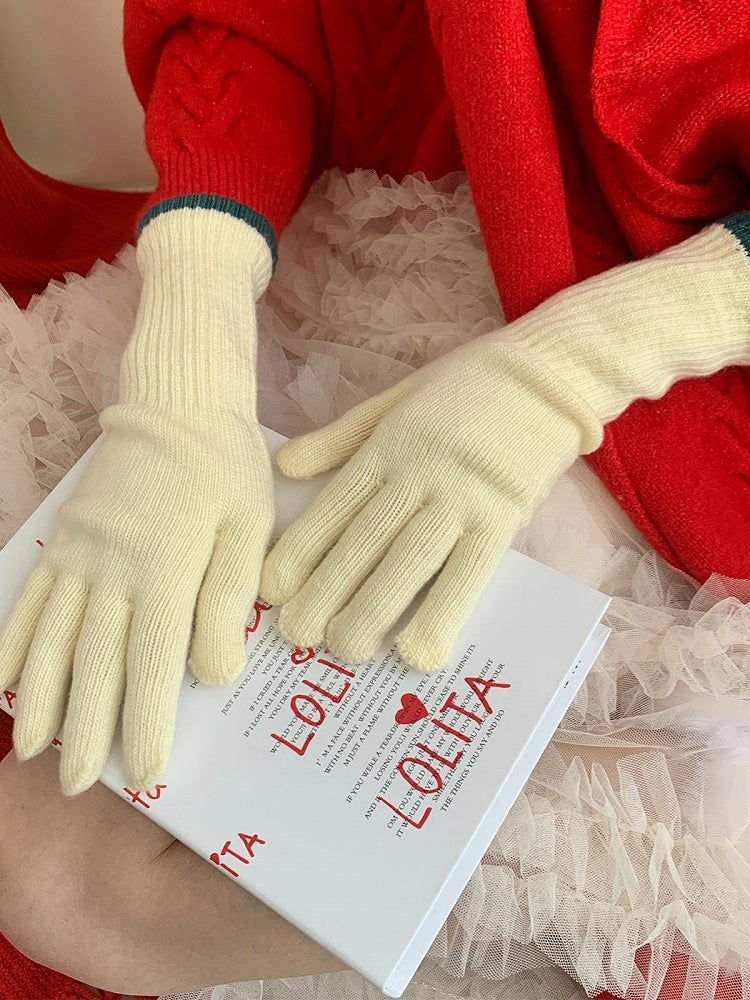 Knit (4 Long Gloves Ribbed Wool-Blend Colors)