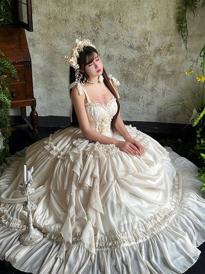 Dress Corset Gorgeous Waist Length Floor Flowers Apricot Gown Adorned Birthday