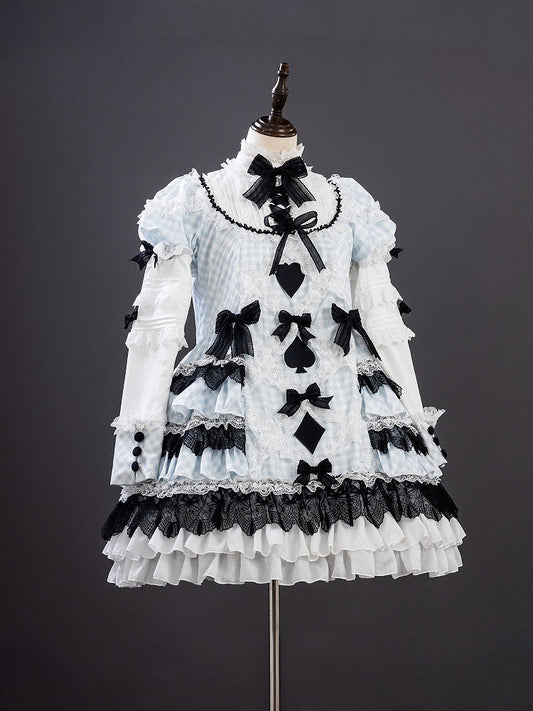 Alice in Wonderland Blue & White Gingham Sweet Lolita Dress with Tiered Ruffles - Hinana Queena