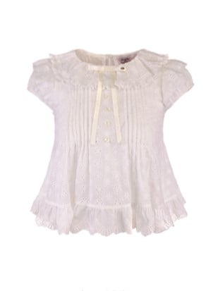 Blouse With Embroidered Trim White Dollcore Floral Bow Ruffle