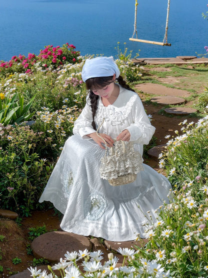 Skirt Light Blue Lily-of-the-Valley Embroidered Lace Trim Cutton