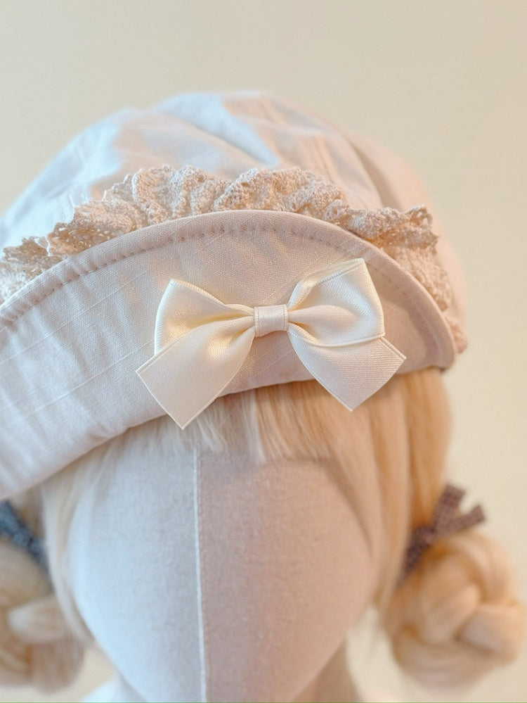 and Trim Brim with Beret Delicate Bow Flipped Lace Creamy