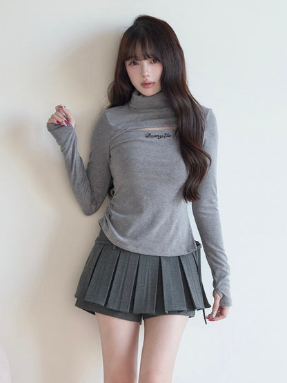 Neck with Top Knit Design Gray High Jirai Chest Kei Cutout