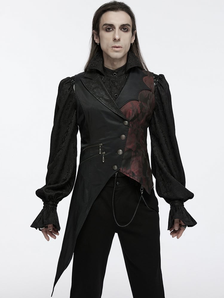 Asymmetrical Gothic Design Black Vest Men's