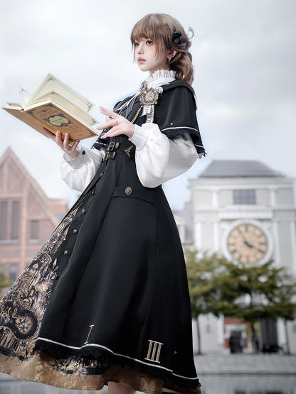 Lolita Skirt Dark Fashion Academia Print Coat Dragon Cape White Gothic Blouse Hooded +