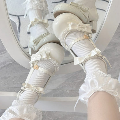 with Lace White Shoes at Sweet Lolita Mid-Heel Edging Top Bow