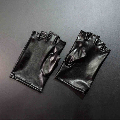 シルバーブラックサイバーパンクフューチャリスティックハーフフィンガーグローブ