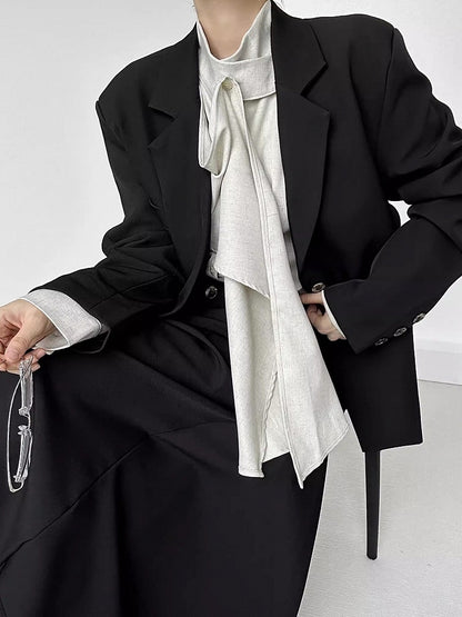 Sleeve Extended Stand Unisex Collar Shirt with Beige Long